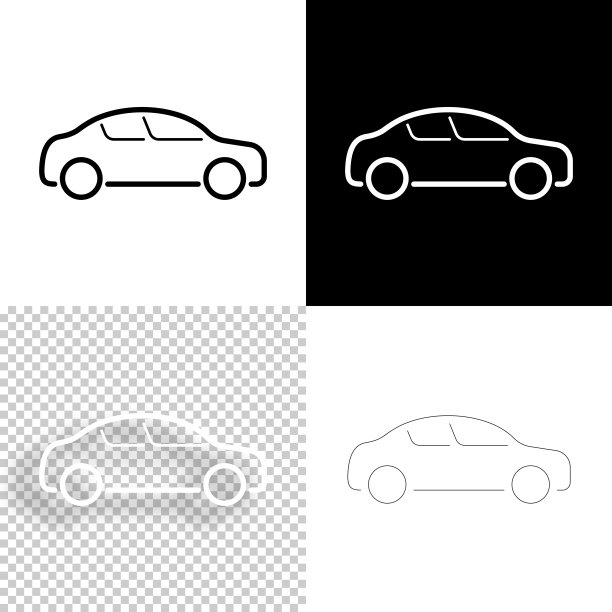 汽车侧面视图。图标设计。空白，白色和黑色背景-线图标图片下载