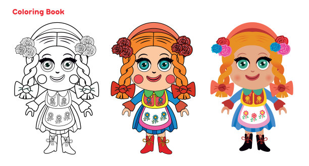 可爱的娃娃，涂色的书页图片下载