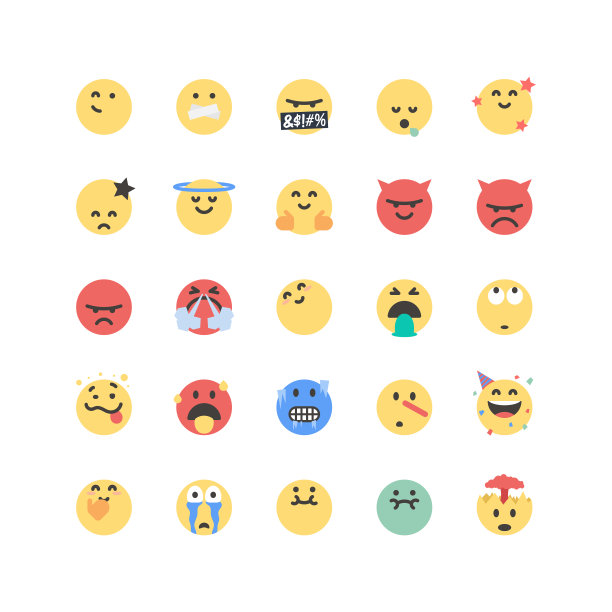 表情集合可爱的平面颜色和设计图片下载