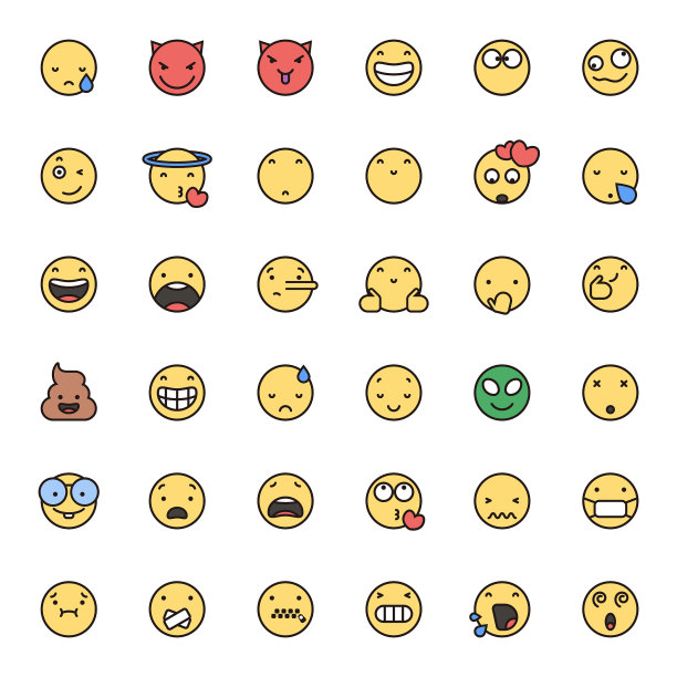 表情符号平面颜色和细线艺术集2图片下载