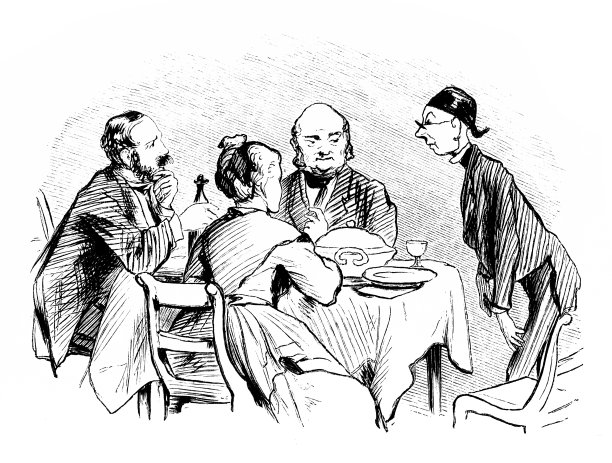英国讽刺漫画漫画插图-一家人在餐桌上图片下载