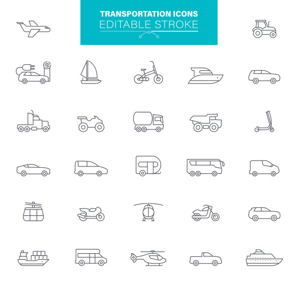 交通线图标可编辑的描边图片下载
