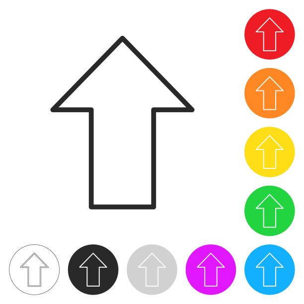 向上箭头。按钮上不同颜色的平面图标图片下载