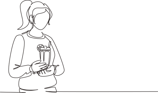 单线画女人拿着玻璃杯图片下载