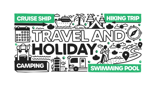 Travel and Holiday对象和元素。矢量涂鸦插图收集。手绘图标集或横幅模板图片下载