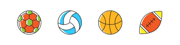 运动元素相关矢量直线图标。大纲符号集合图片下载