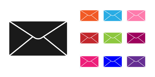 黑色信封图标孤立在白色背景上。电子邮件信息的字母符号。设置图标丰富多彩。矢量图图片下载