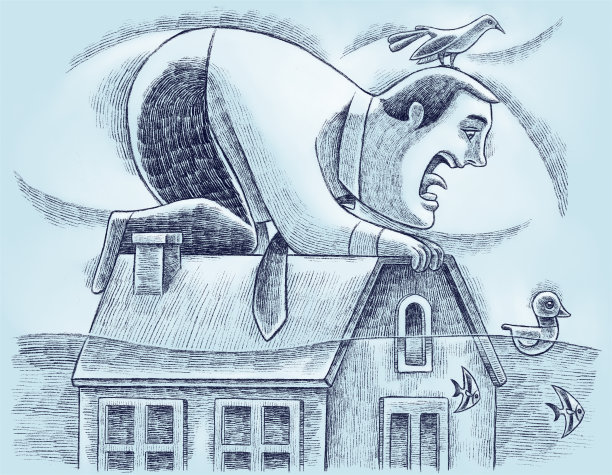 商人抱着溺水的房子尖叫图片下载