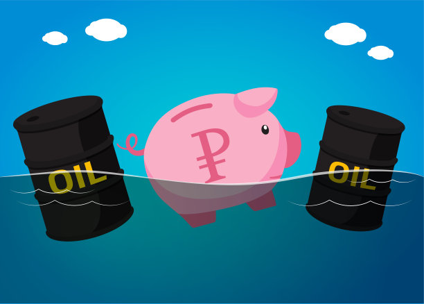 石油和卢布，存钱罐和罐头漂浮在海上图片下载