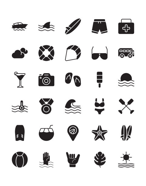 冲浪图标设置30孤立在白色背景图片下载