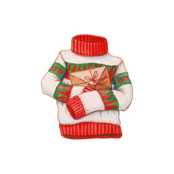 圣诞毛衣拥抱信水彩插图图片下载