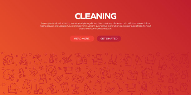 清洁网页横幅与线性图标，潮流线性风格向量图片下载