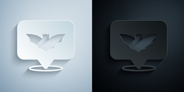 剪纸飞蝙蝠图标孤立在灰色和图片下载