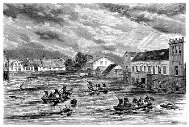 石勒苏益格:在1873年左右发生洪水的老城图片下载