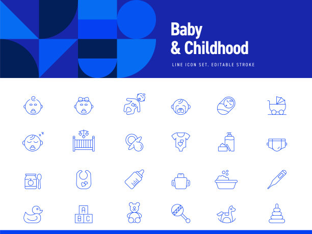 一套婴儿和母亲相关的线图标。可编辑的中风。简单的轮廓图标。图片下载