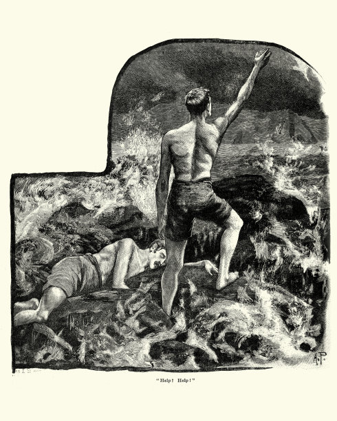 维多利亚时代的游泳者大声呼救图片下载