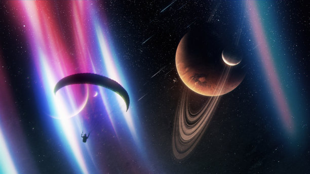 在外太空飞行的滑翔伞。自由的概念图片下载