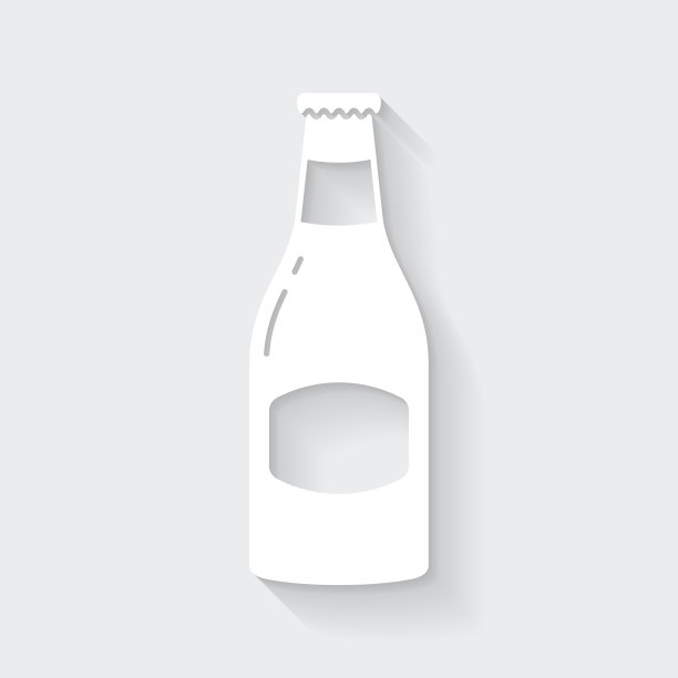 啤酒瓶。图标与空白背景上的长阴影-平面设计图片下载