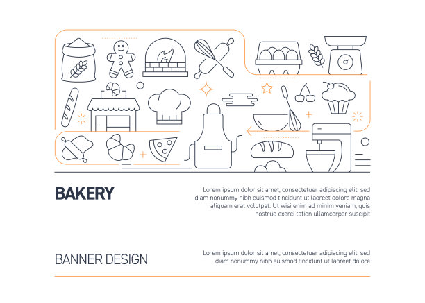 面包房相关向量横幅设计概念，与图标的现代线条风格图片下载