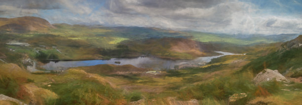 在Blaenau Ffestiniog的Tanygrisiau水库全景数字绘画图片下载