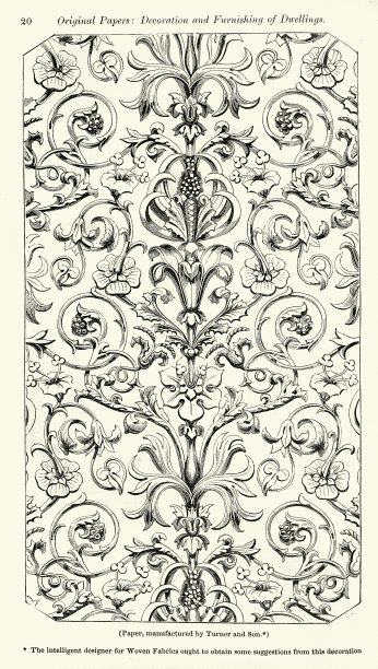复古插画维多利亚装饰，花卉墙纸设计，1840年，19世纪图片下载