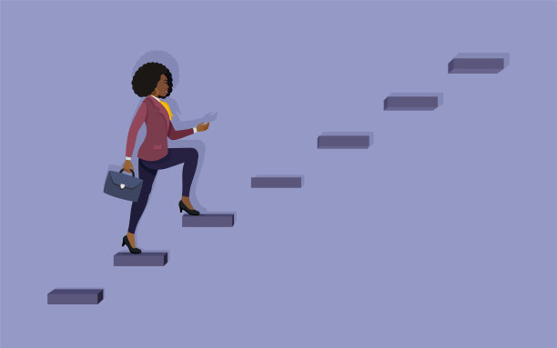 非裔美国女商人攀登成功的阶梯。领导能力和职业发展理念。图片下载