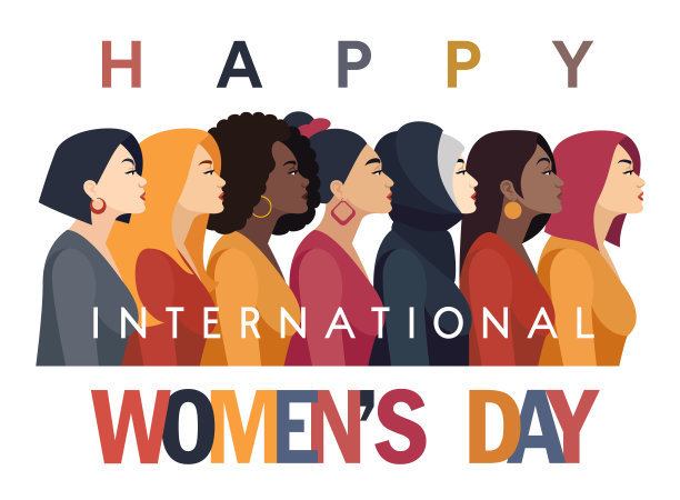 国际妇女节旗帜。多种族妇女群体。图片下载