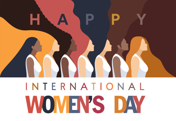 国际妇女节旗帜。多种族妇女群体。图片下载
