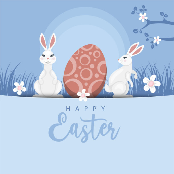 复活节彩蛋狩猎邀请模板与复活节兔子。图片下载