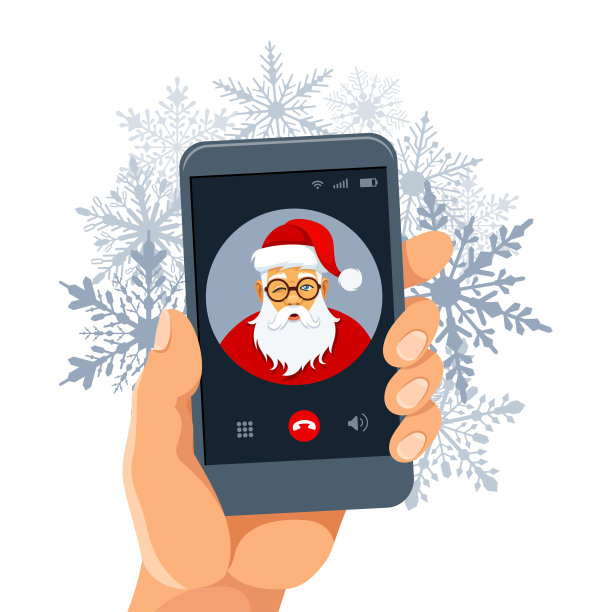 圣诞快乐!智能手机上的圣诞老人。图片下载