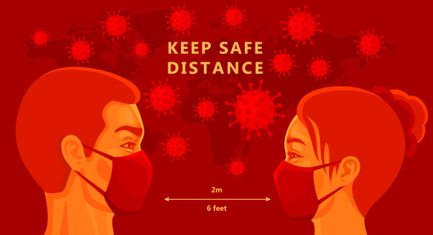 一男一女戴着医用口罩社会距离。图片下载