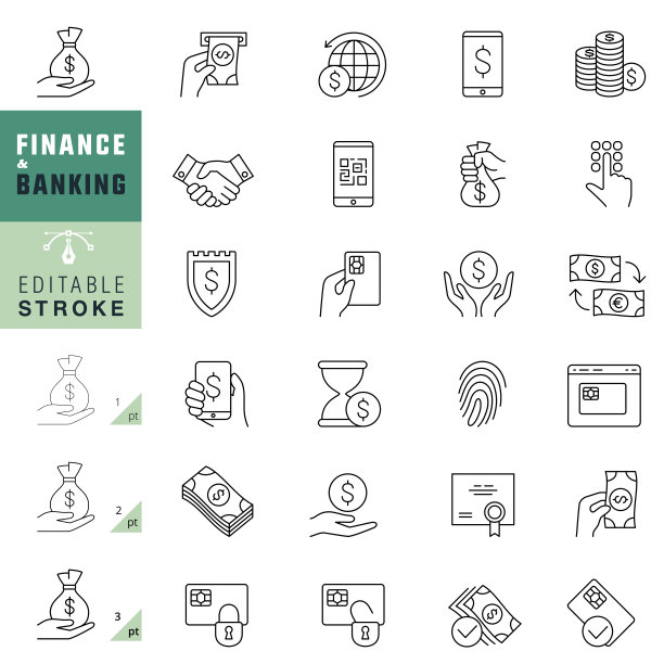 金融和银行线图标设置图片下载