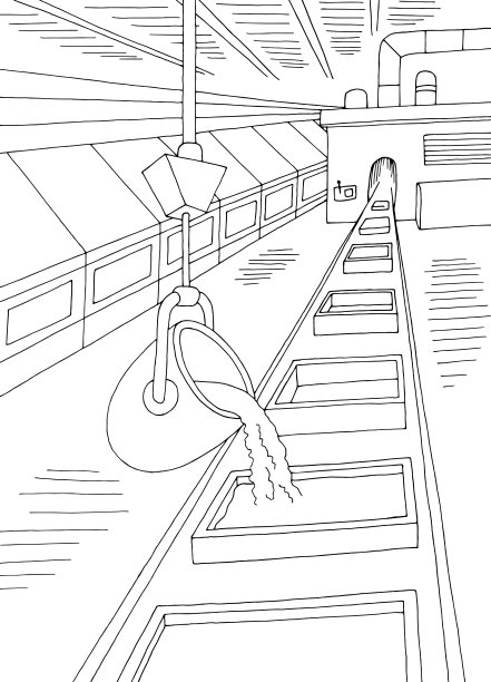 冶金工厂内部图形黑白垂直素描插图向量图片下载