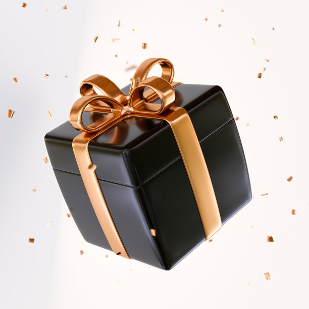 黑色的礼物与金丝带与五彩纸屑，礼物为假期和促销- 3D插图图片下载