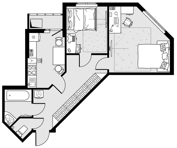 规划公寓，布置家具。房子的建筑图(俯视图)。室内设计平面图从上面。向量的布局图片下载