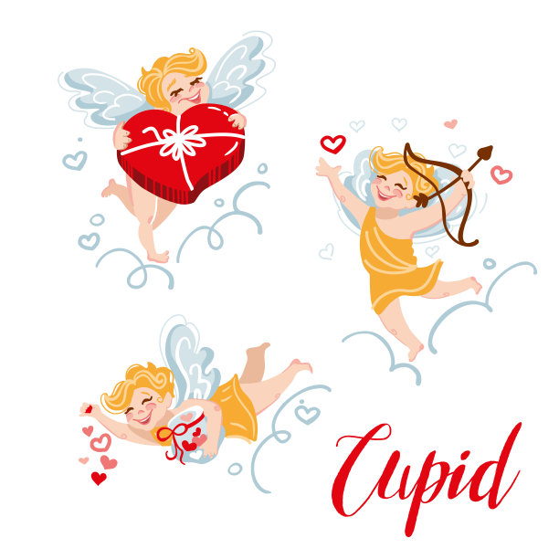 矢量丘比特卡通人物的集合。情人节。丘比特的插图。图片下载