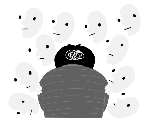 一个男孩的剪影拥抱自己与耻辱，儿童心理健康的概念。平面矢量插图。图片下载