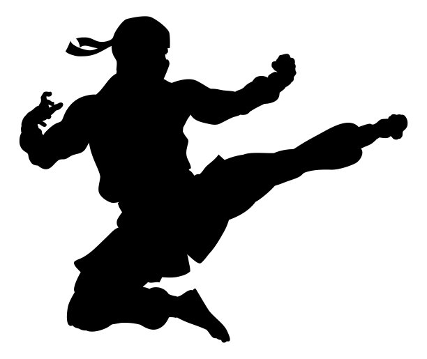 忍者飞踢人剪影图片下载