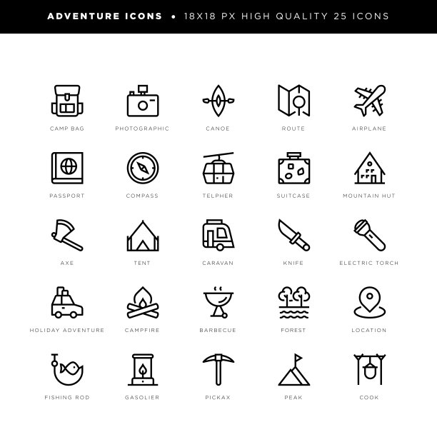 探险图标，露营，旅行，旅行，钓鱼等。图片下载