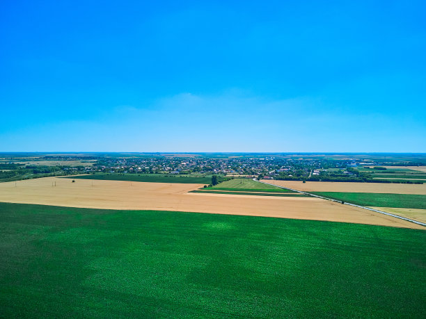 在罗马尼亚的蒂米斯，无人机俯瞰公路和玉米麦田图片下载