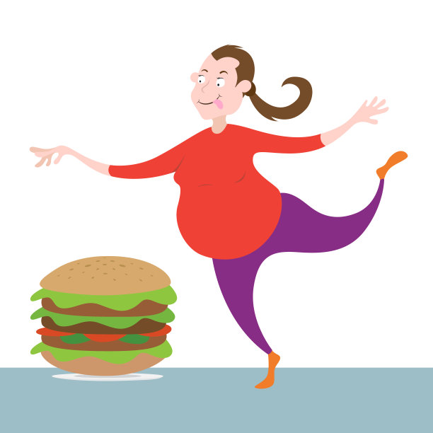 胖女人伸展身体去够汉堡图片下载