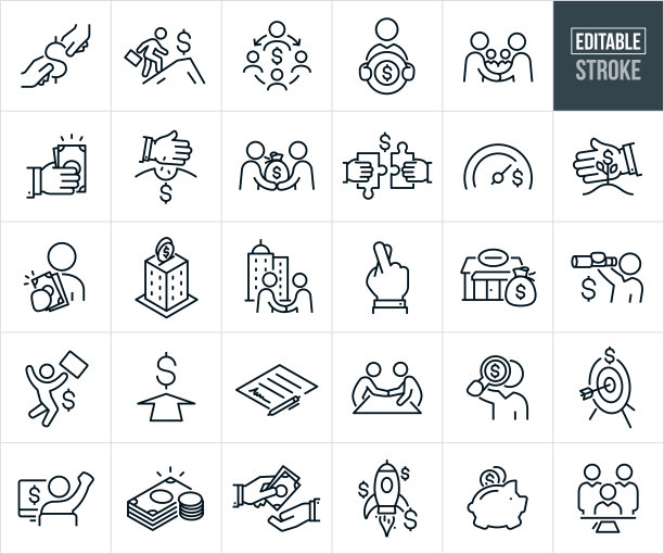 商业资金和风险投资细线图标-可编辑的笔画图片下载