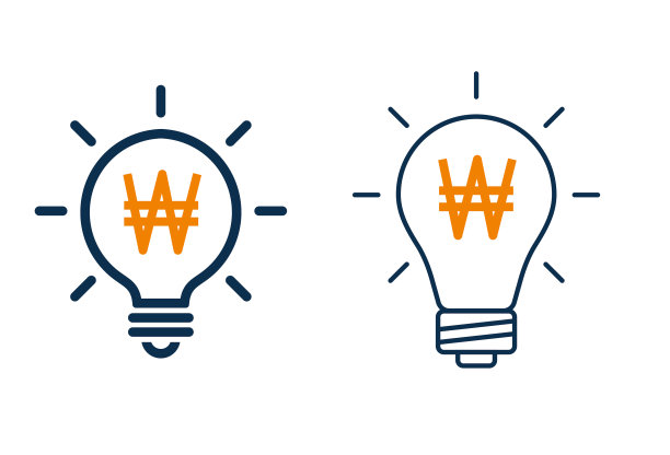 带有won图标的电灯。图片下载