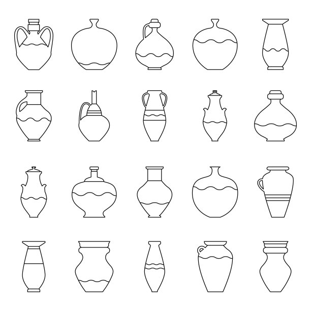 以极简的线性风格设置陶瓷锅。矢量插图与碗和花瓶图片下载
