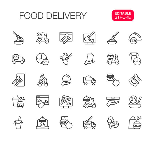 送餐线图标集，可编辑的笔画图片下载