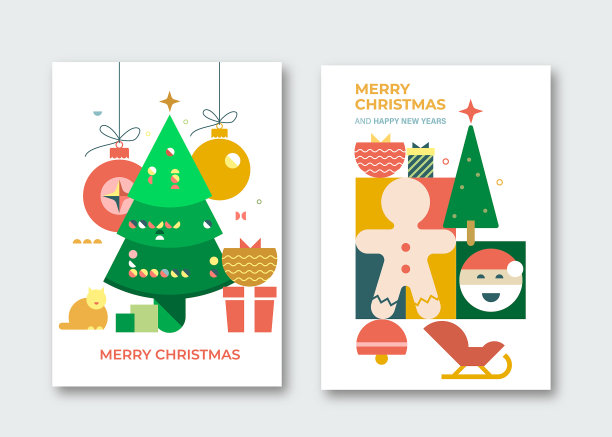 新年和圣诞贺卡，小册子封面设计与圣诞主题图片下载