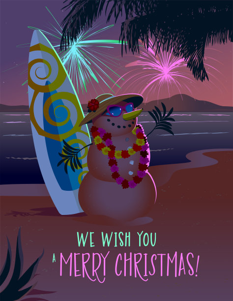 天空中的霓虹烟火和雪人图片下载