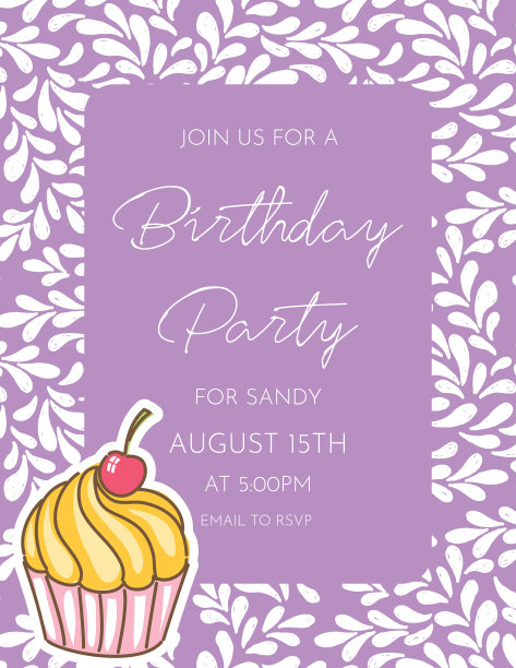带纸杯蛋糕的生日派对邀请模板图片下载