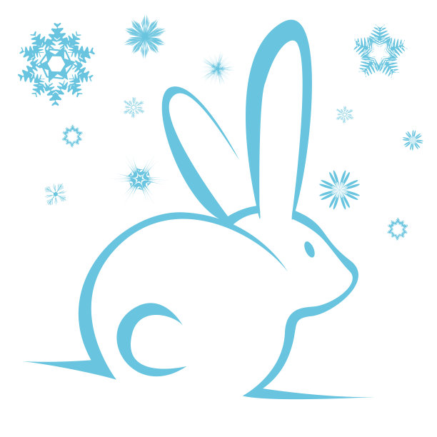 2023年新年和圣诞节庆祝概念的平面风格。圣诞兔子与雪花在孤立的白色背景。图片下载