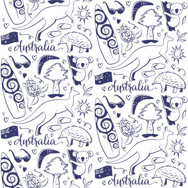 单色无缝图案与澳大利亚的符号图片下载